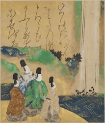 Adlige betrachten den Nunobiki-Wasserfall, ca. 1643